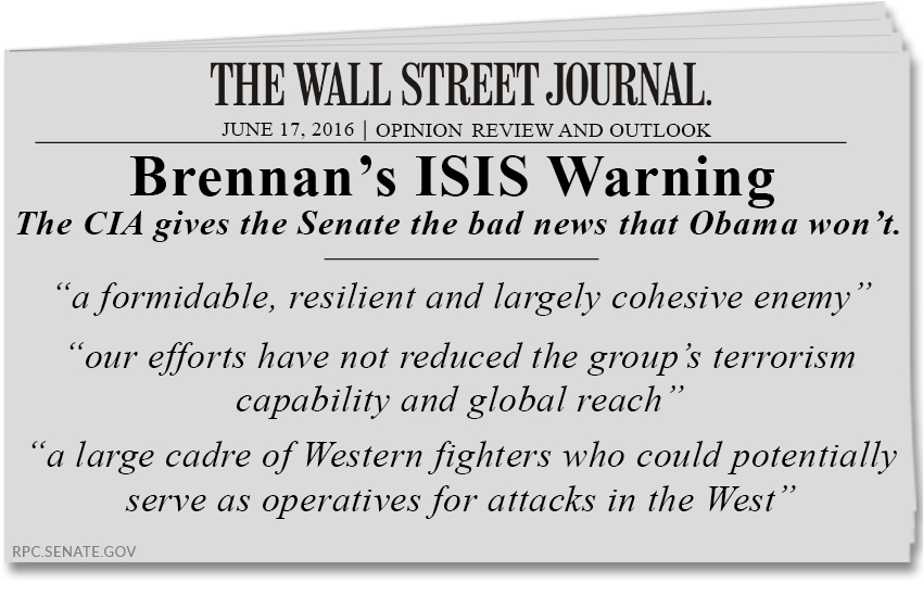 Brennan warning on ISIS in wall street journal and quotes